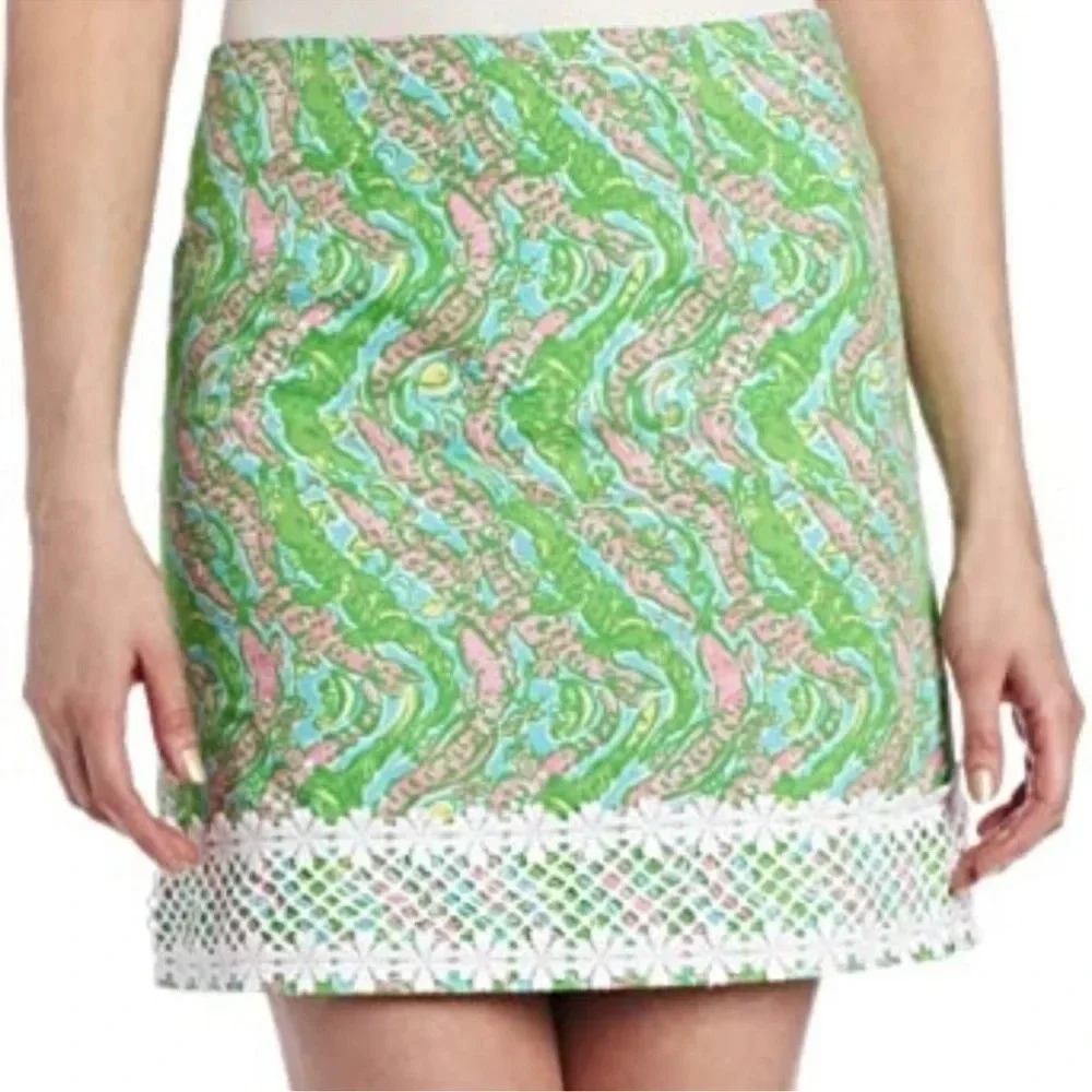 Lilly Pulitzer - Chomp Chomp Gator Print Lavender Skirt - Size 2 - Green/Pink